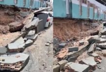 Muro de feira desaba e atinge veículos durante temporal em Manaus