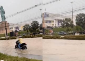 Chuva provoca alagamento na Avenida das Torres na Zona Centro-Sul de Manaus