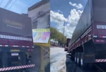 Carreta perde parte da estrutura e atinge carro estacionado em Manaus